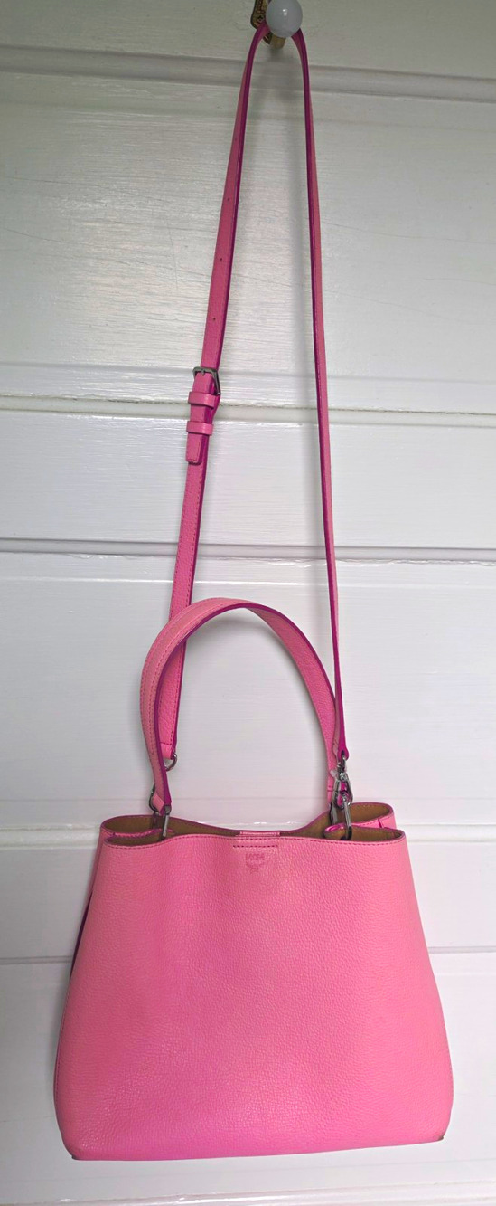 MCM Pink Pebbled Satchel Top Handle w/ Adjustable Strap Silver HW & COA